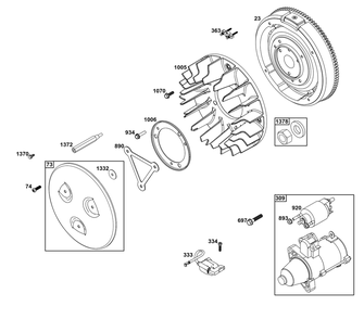 Flywheel, Ignition, And Starter Group Diagram and Parts List for 61H277-0108-E1  Briggs and Stratton Engine